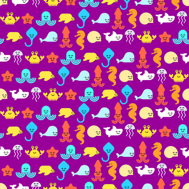Cute sea animals pattern seamless. Cartoon sea world animal background. Baby fabric texture - Vector, imagen