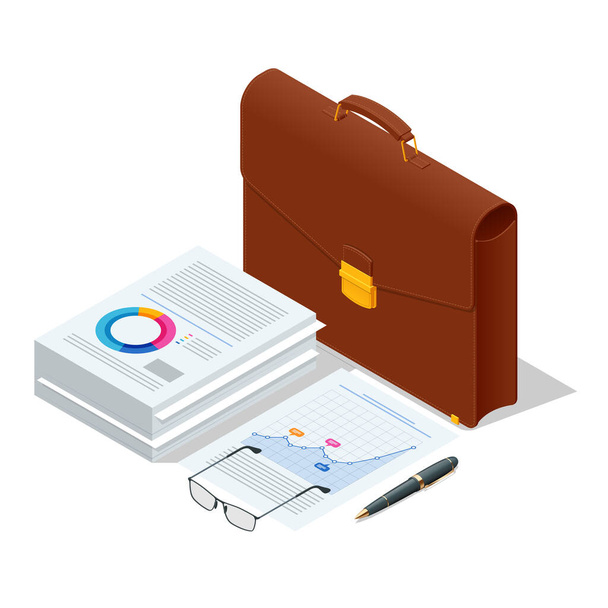 Isometric briefcase icons set on white background. Diplomat, for office, for laptop. - Vector, afbeelding