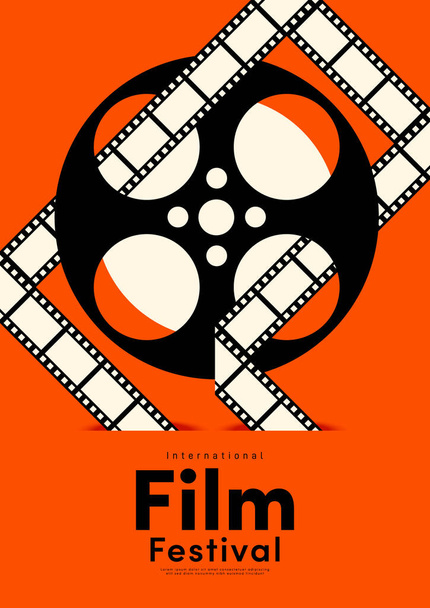 Movie and film poster design template background with retro film reel. Can be used for backdrop, banner, brochure, leaflet, flyer, print, publication, vector illustration - Vettoriali, immagini