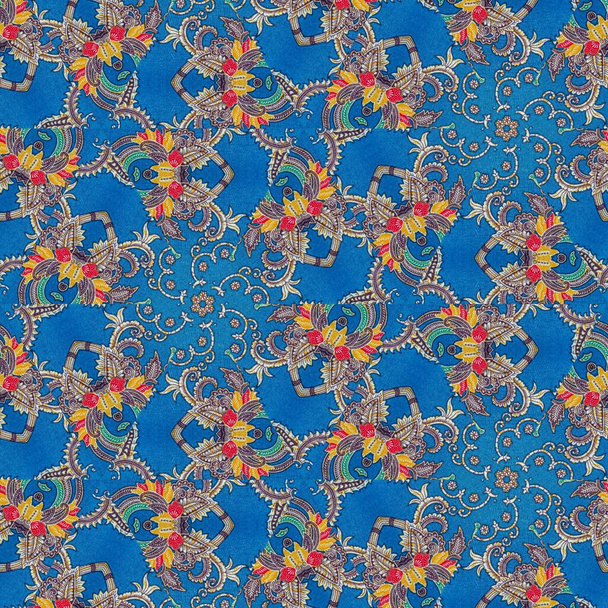 Αφηρημένο συμμετρικό μοτίβο της Ινδονησίας μπατίκ σε μπλε, μπατίκ μοτίβο, Εικόνα με εφέ καθρέφτη, Καλειδοσκόπιο της αφηρημένης μοτίβο. - Φωτογραφία, εικόνα