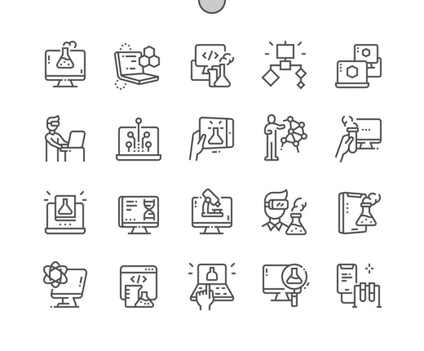 Computer science. Microscope, algorithms and virtual reality. Innovation, engineering and technology. Online chemistry. Pixel Perfect Vector Thin Line Icons. Simple Minimal Pictogram - Vector, Image