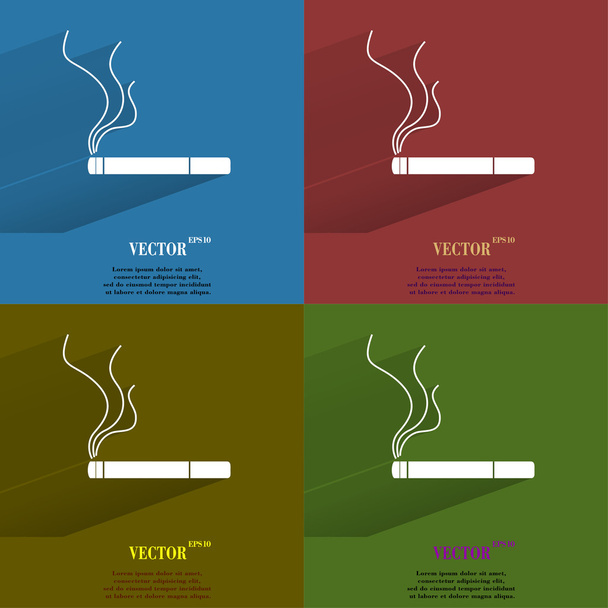 禁煙サインをカラーに設定します。タバコ。長い影とテキストのスペースをフラットな近代的なウェブボタン - ベクター画像