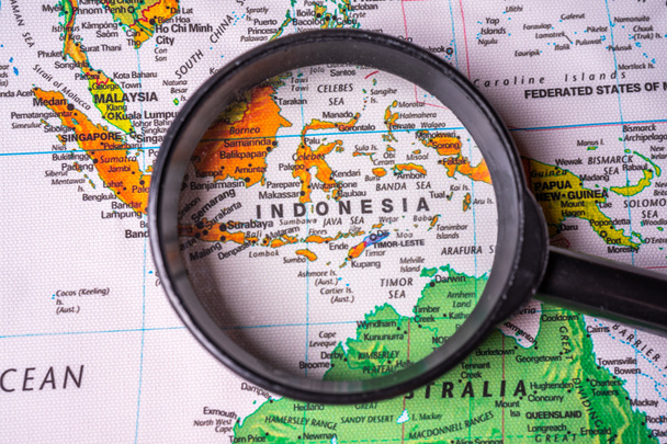 Indonesië op kaart reis achtergrond textuur - Foto, afbeelding