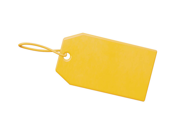Μια άδεια πλαστική ετικέτα, έτσι ώστε να μπορείτε να βάλετε την τιμή σας. Κίτρινο, απομονωμένο σε λευκό φόντο. 3d απόδοση - Φωτογραφία, εικόνα