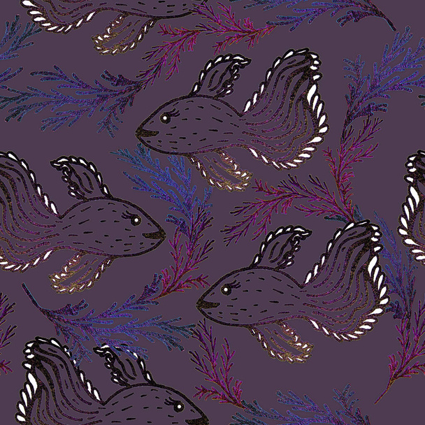 Seamless pattern underwater world, fish and corals. Background for textile, wallpaper, linen. - Photo, Image