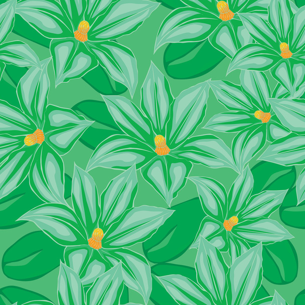 緑の蘭の花と緑のシームレスな背景 - ベクター画像