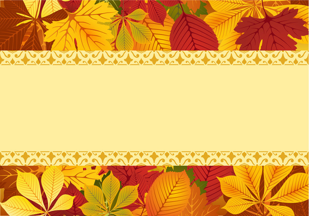 sjabloon met rode en gele herfst bladeren - Vector, afbeelding