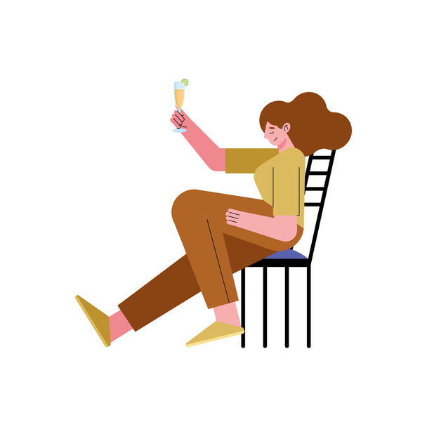 Nainen juo cocktailia - Vektori, kuva