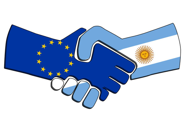 Zászlós országok kézfogása. Az Európai Unió és Argentína közötti üzleti partnerségi kapcsolat koncepciója. Kereskedelmi együttműködés, politikai kapcsolatok barátság és béke. illusztráció. - Fotó, kép