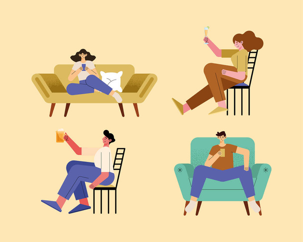 quatro pessoas relaxante - Vetor, Imagem