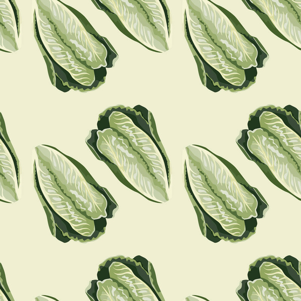 Seamless pattern salad Romano on beige background. Minimalism ornament with lettuce. Geometrical plant template for fabric. Design vector illustration. - Vecteur, image