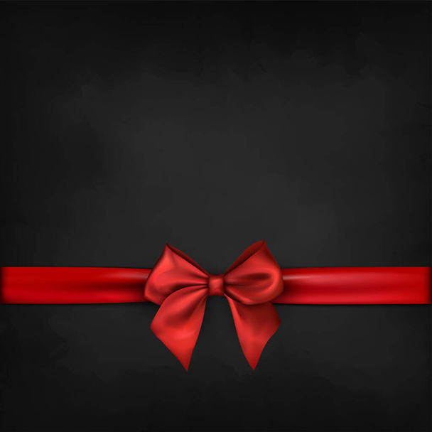Red ribbon with bow on black background. Vector holiday illustration. - Vecteur, image