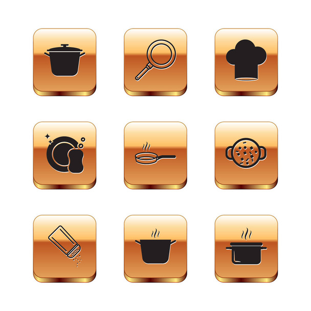 Set Cooking pot, Salt and pepper, Frying pan, Washing dishes, Chef hat, and icon. Vector - Vector, Image