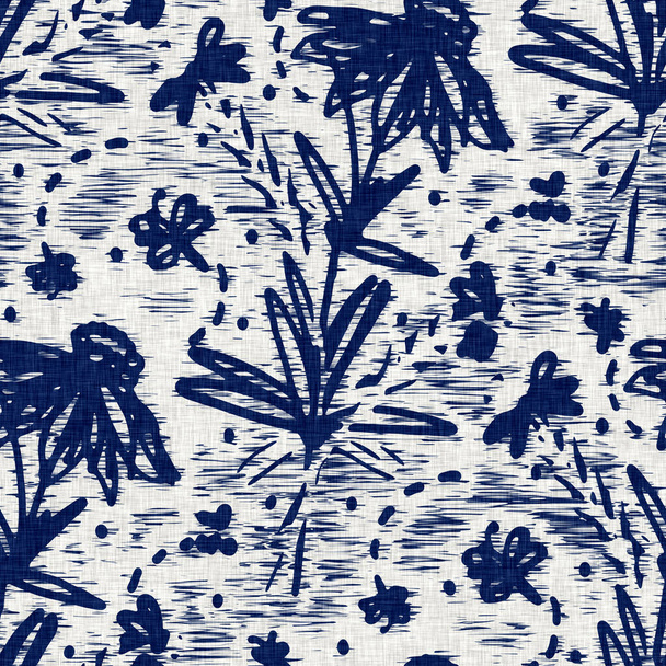  Indigo geverfd stof bloem patroon textuur. Naadloze textiel mode doek kleurstof weerstaan over de hele print. Japanse kimono blokkenprint. Hoge resolutie batik effect herhaalbare staal.  - Foto, afbeelding
