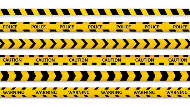 Cuidado com a linha da polícia. Perigo borda faixa preta e amarela. Barreira contra o crime vetorial - Vetor, Imagem