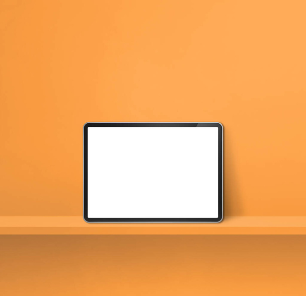 Digital tablet pc on orange wall shelf. Square background banner. 3D Illustration - Fotografie, Obrázek