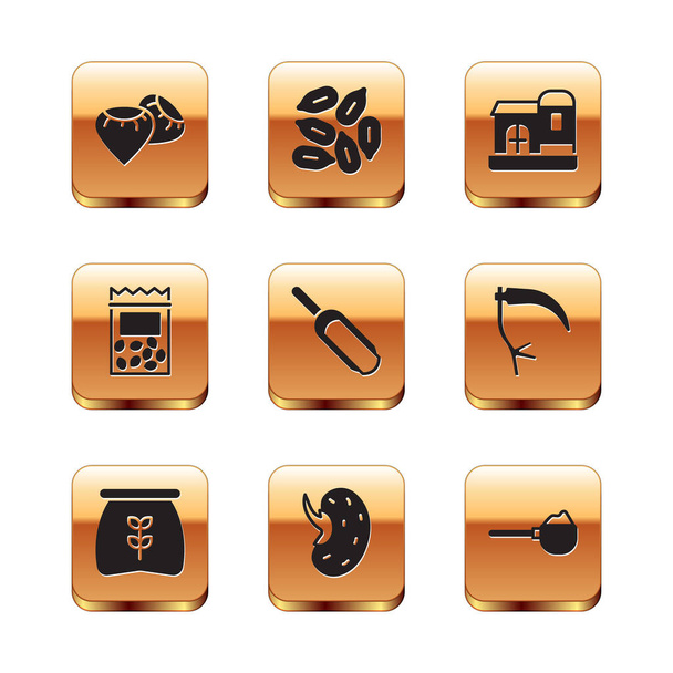 Set Seed, Bag of flour, Scoop, Pack full seeds plant, Farm house, Measuring cup with and icon. Vector - ベクター画像
