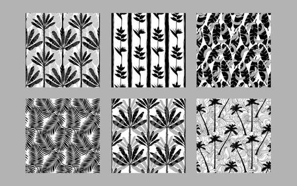 Tropical exotic plants seamless patterns set - Vektor, kép