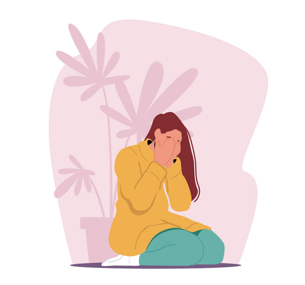 Stress, Anxiety, Loneliness, Despair, Frustration, Life Problem Concept. Young Depressed Upset Desperate Woman Crying - Vector, Image