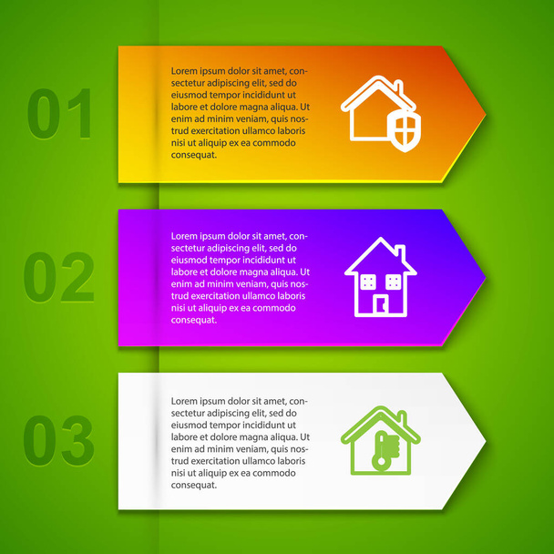 Set line House under protection, , temperature and Smart glasses. Business infographic template. Vector - Διάνυσμα, εικόνα