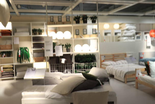 Haarlem, the Netherlands - October 9th, 2021: Ikea store showroom. Various types of beds and bedding - Фото, зображення