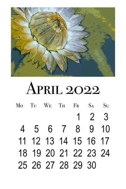 Tarjeta de calendario para abril de 2022.Fórmula botánica - Foto, Imagen