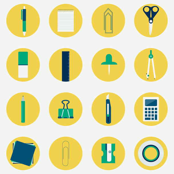 Colorful circular icons of office supplies - Vector, Image