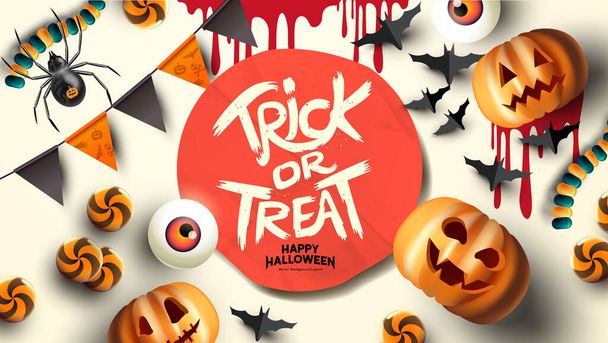 Halloween party background design with Jack O Lanterns and spooky items! Vector illustration. - Vetor, Imagem