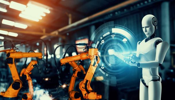 Mekanize endüstri robotu ve robot silahları fabrika üretiminde kullanılacak. . - Fotoğraf, Görsel