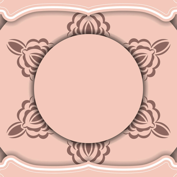 The postcard is pink with an old pattern and is ready for printing. - Vector, Image