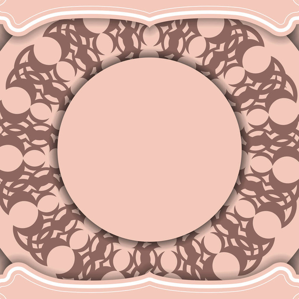 Folleto de felicitación en rosa con patrón griego preparado para la tipografía. - Vector, Imagen