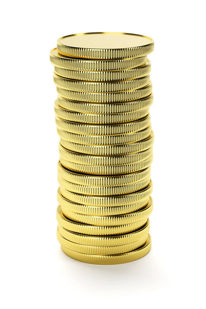 Golden coin stack isolated on white background. 3D rendering illustration. - Photo, Image