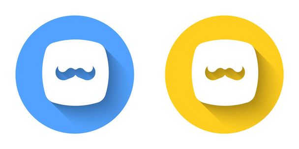 White Mustache icon isolated with long shadow background. Barbershop symbol. Facial hair style. Circle button. Vector - Vector, Image