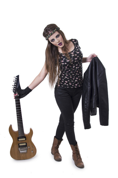 Beautiful young rocker girl dressed in black - Фото, изображение