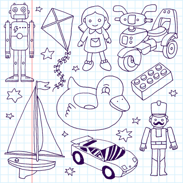 Conjunto de brinquedos desenhados à mão
 - Vetor, Imagem