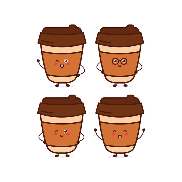Cute funny coffee expression character. Vector hand drawn cartoon mascot character illustration icon. Isolated on white background. food character concept - Vetor, Imagem