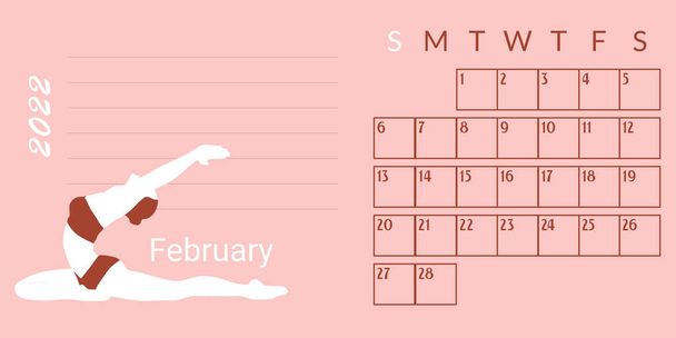 Calendário mensal para o ano 2022. A semana começa no sábado. Fevereiro. modelo de planejador mensal - Vetor, Imagem