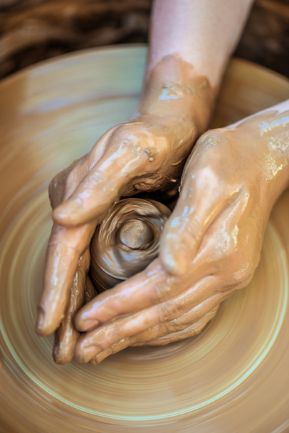 Hands of young potter - Fotoğraf, Görsel