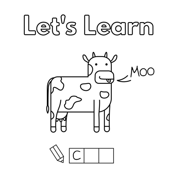 Книга-раскраска Cartoon Cow для детей
 - Вектор,изображение