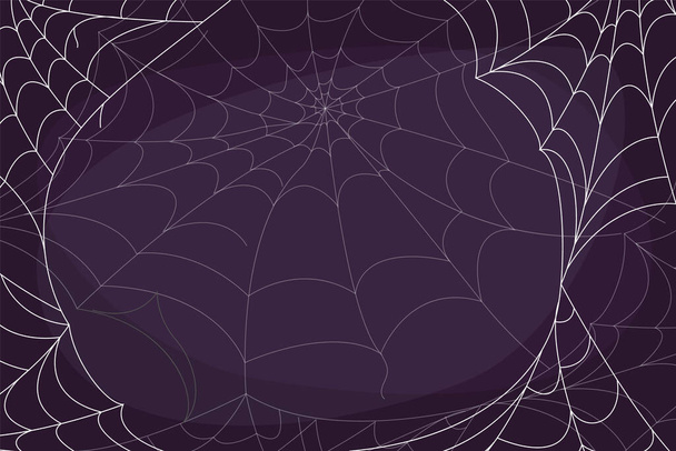 Vector cobweb background. Halloween purple decoration for web banner. Creepy design, white spider thread texture, insect trap. - Vector, Image