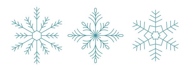 Set of blue snowflakes. Icon logo design. Ice crystal winter symbol. Template for winter design.  - Vector, Image