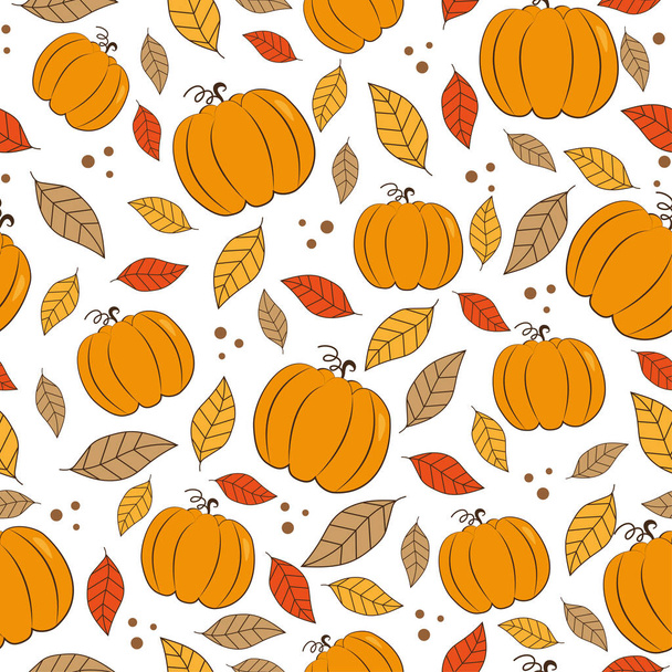 Pumpkins and autumn leaves seamless pattern. - Vector, Image