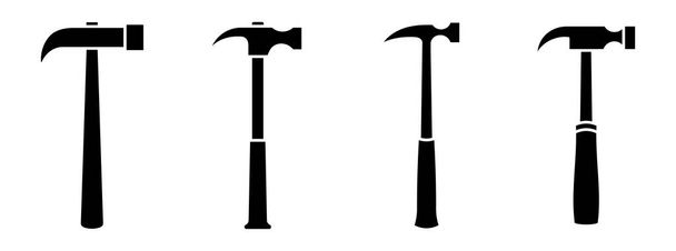 Icono de martillo. Ilustración vectorial. Conjunto de iconos de martillo negro en diseño plano - Vector, imagen