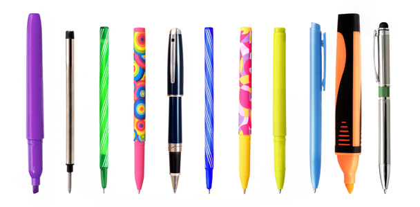 Set of ball pens, marker or felt-tip isolated on white background - Photo, Image