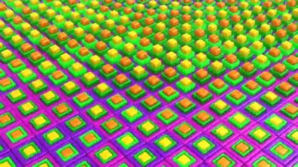 4K Абстрактний петельний фон хвиль кубиків на площині яскравих кольорів. Сітка кубиків. Класичний простий фон з анімаційним дизайном
 - Кадри, відео