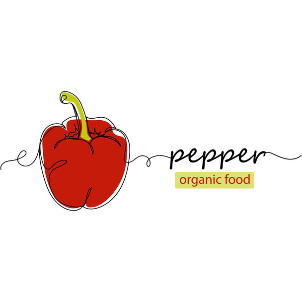 Continuous one line drawing of fresh pepper organic food in silhouette on a white background. Linear stylized. - Vecteur, image
