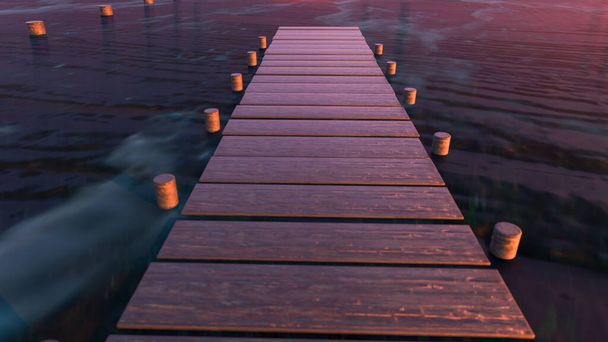 Un lungo molo che conduce sul mare al tramonto. rendering 3d - Foto, immagini
