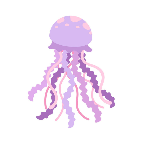 Jellyfish vector art illustration. Underwater marine animal cartoon design. Flat pastel purple and pink monochrome design on white background. - Vektori, kuva