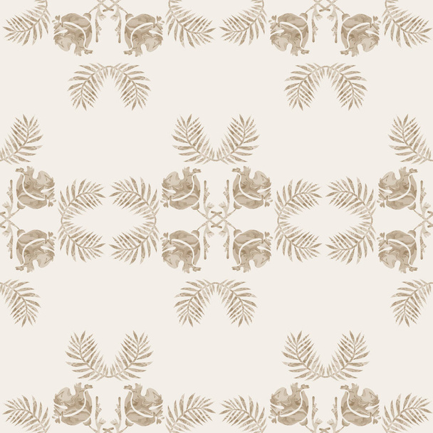 Sepia bruin marmer bloemen naadloos patroon. Subtiele 2 Toon bloem bloei in eenvoudige textuur matiseren papier gesneden stijl. Overal decoratieve afdrukken. Minimaal beige ecru papier jpg staal tegel - Foto, afbeelding