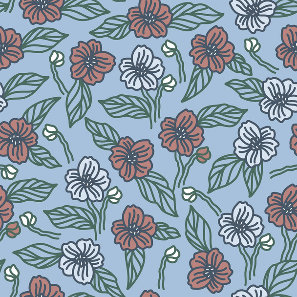 Diseño de patrón sin costura vectorial con flores en flor - Vector, Imagen